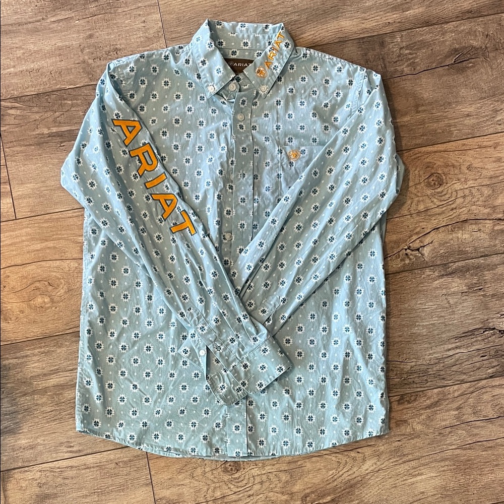 Ariat Boys Light Blue Floral Button Down Shirt
